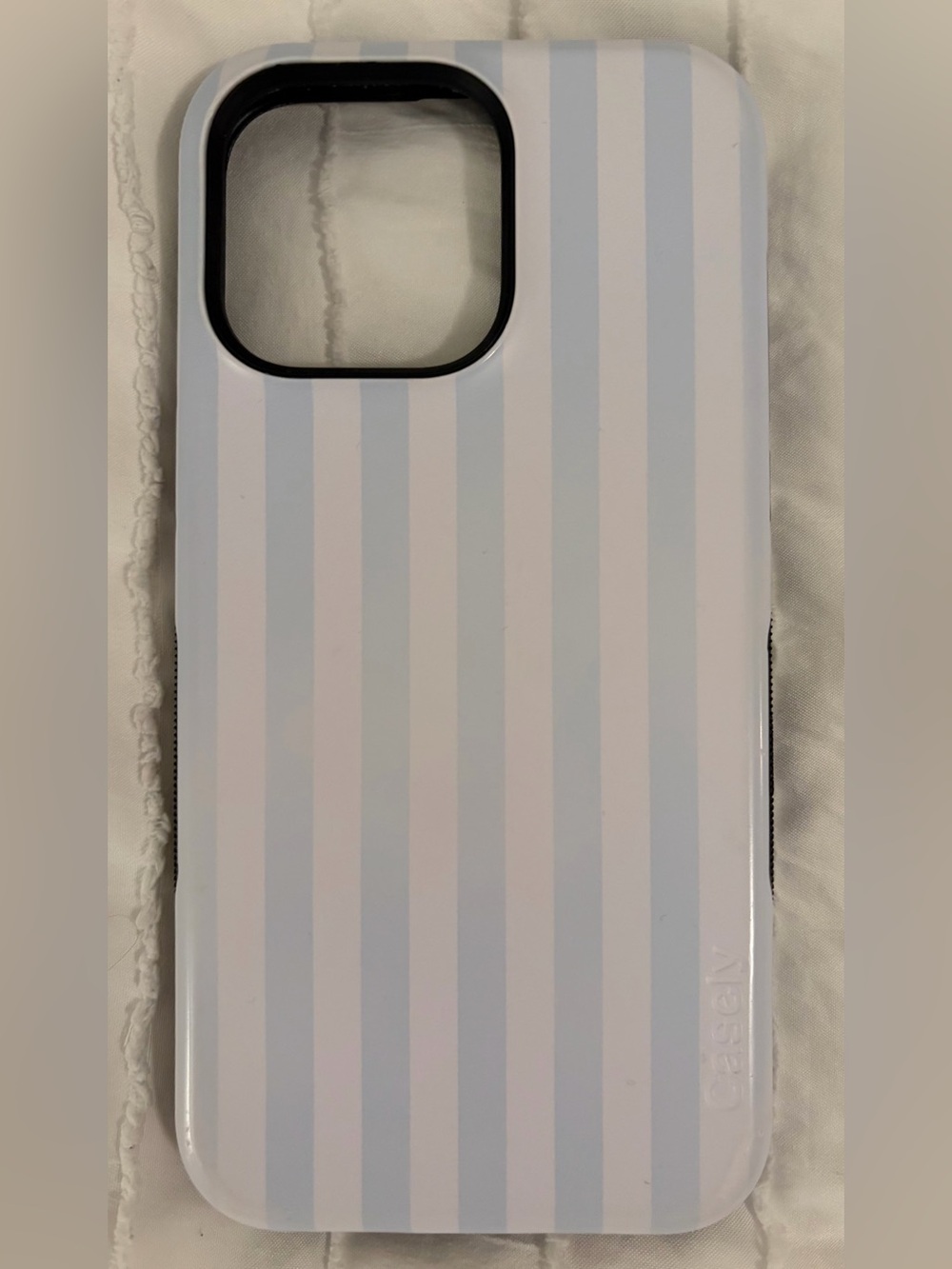 iPhone 15 Pro Max Casely Striped Protective Phone Case - White & Light Blue
